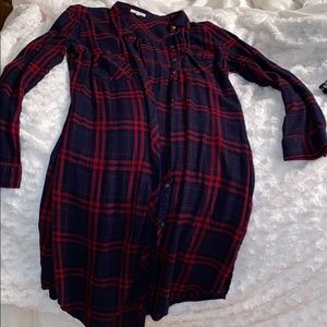 Plaid button up duster